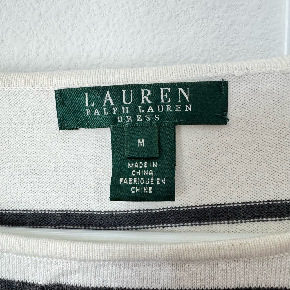 Lauren Ralph Lauren Gray Striped Sweater Dress Size Medium Gray Black White Fall - Picture 4 of 12